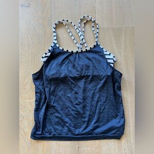 Athleta Navy Blue Heather Hyper White Striped Built in Bra Energize Tank M